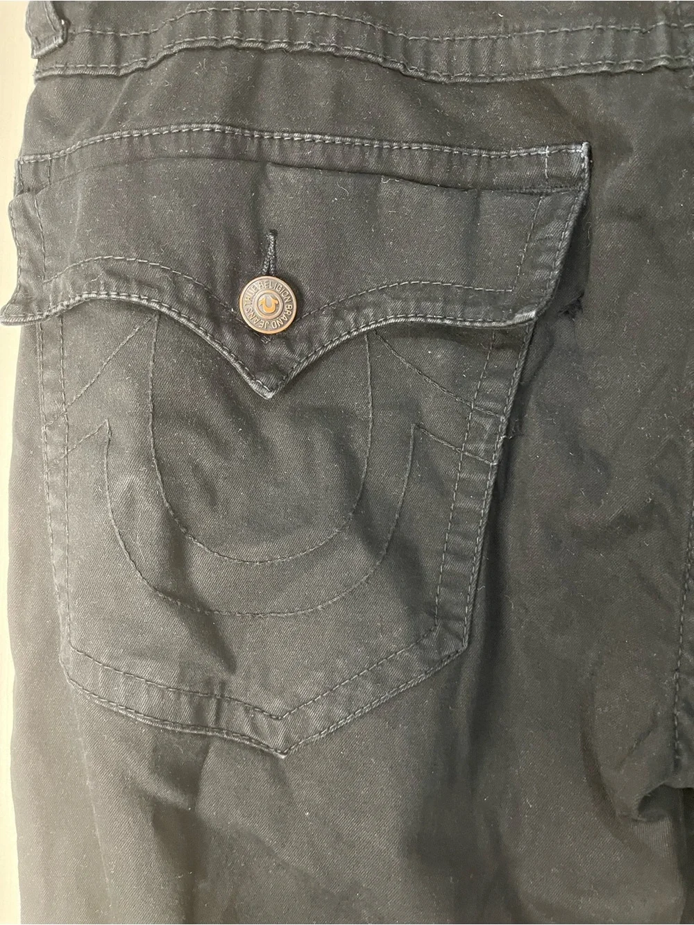 True Religion Bluish Black Retro Flap Back Pocket Ricky Jeans size 34